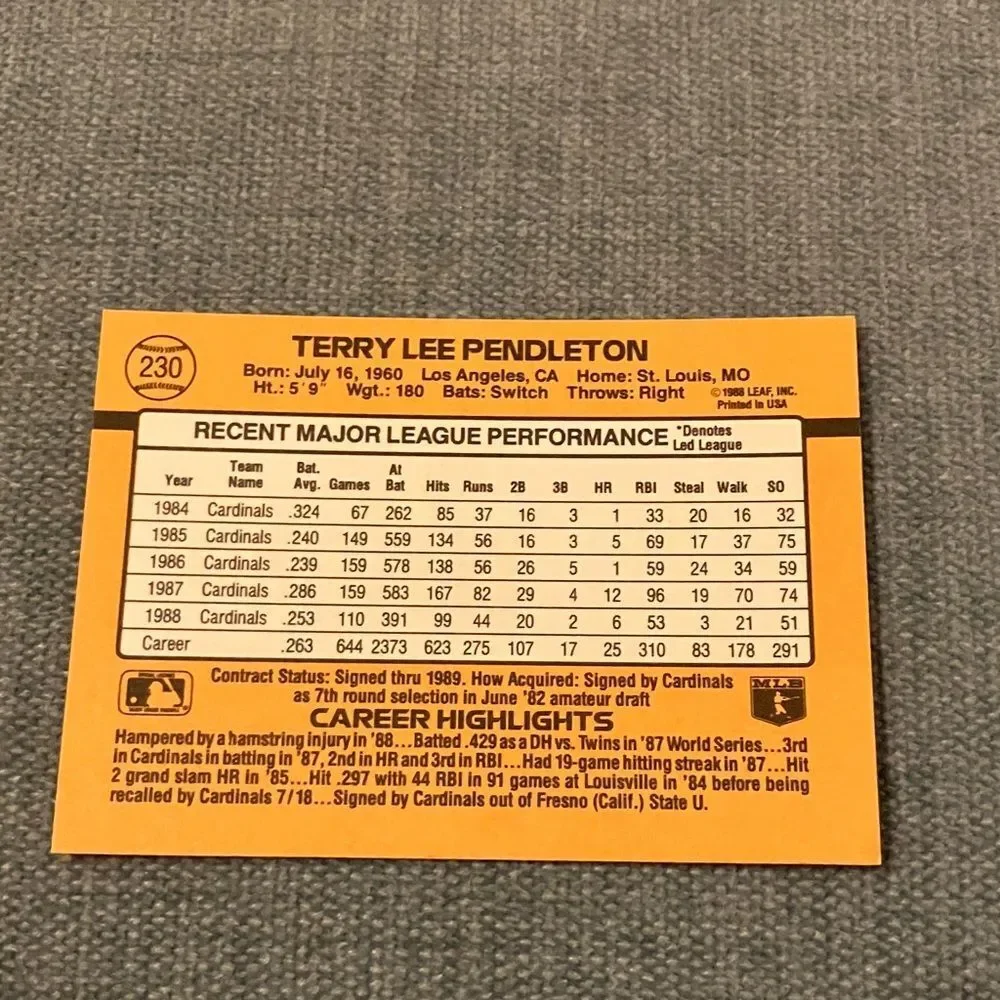 1989 Donruss St. Louis Cardinals Baseball Card Trading Card